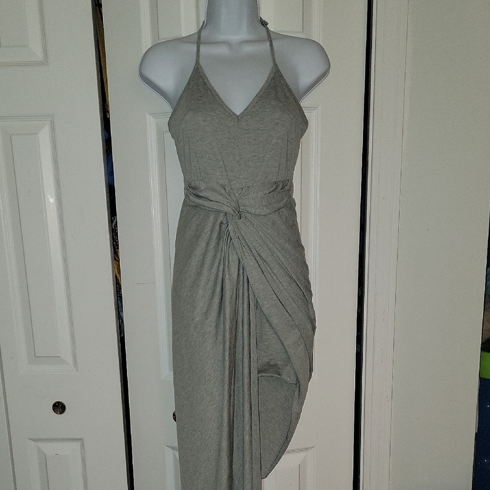 Chic Asymmetrical Gray Halter Dress